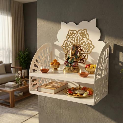 NIVED Saraswati Metal Mandir | 15 x 15 x 8 inch | Extra Storage |...