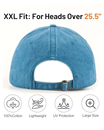 Image of XXL Baseball Cap For Big Heads, Soft Crown Washed Dad Hat, Oversized Denim Cap For Men Women Golf, Travel, Daily Wear