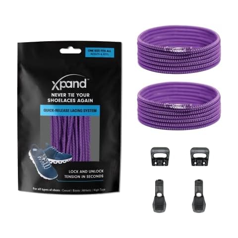 Xpand Round Lacing. Elastic No Tie Shoelaces - Quick Release Tension Control - One Size Fits All Adult and Kids Shoes Cover