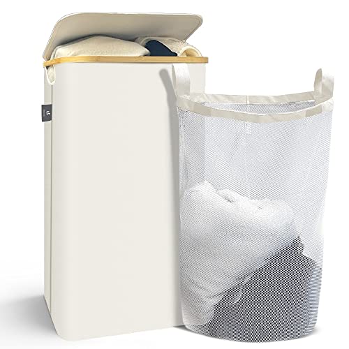 VOUNOT Foldable Laundry Basket 100L with Lid Handles