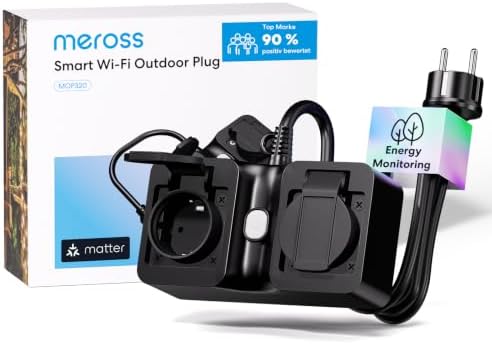 Meross Matter Steckdose Outdoor IP44 Strommessung Sprachsteuerung | Balkonkraftwerk | für Apple HomeKit, Alexa, Google Home, Home Assistant | 16A/3680W | 1,5m Kabel | App Zeitschal