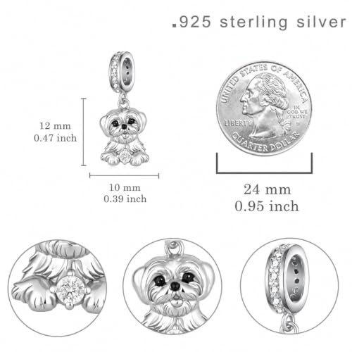 Abalorio de plata de ley 925 Shih Tzu compatible con pulseras finas 5