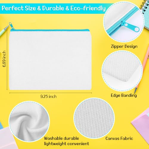 Image of Shappy 40 Pcs Canvas Zipper Pouch Bags Pencil Pouch Bulk Canvas Makeup Bags Blank Pencil Case Cotton Cosmetic Case for Travel DIY Craft (9.25 x 6.89 Inches,L,White)