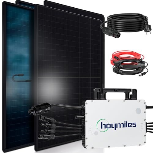SUNNIVA® 1840W Balkonkraftwerk BIFAZIAL FULLBLACK komplett Steckdose HOYMILES 1500 Watt Wechselrichter, PV Solaranlage Komplettset, 4x 460W N-Type Glas-Glas Bifacial Solarmodule, 5m Kabel
