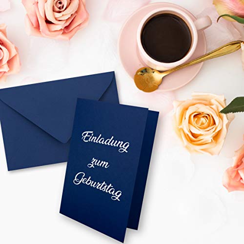 10x DIN B6 folding card Set including envelopes in dark blue (blue), 120 x 170 mm, ideal for invitation cards wedding - Image 2