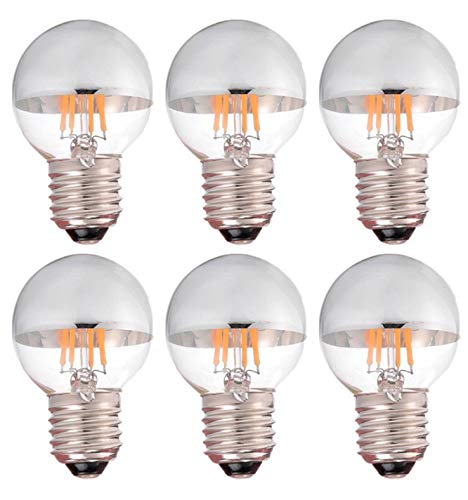 シルバーG45 4W LED フィラメント電球 E26口金 2700K暖色ウォームホワイト 110-120V 白熱電球40W形相当 全配光タイプ (6個入, E26口金)