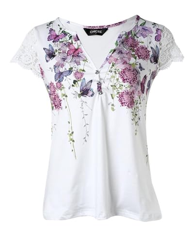Womens Floral Print Notch Neck Contrast Lace Patch Shirt Breathable Summer Comfort Casual Daily Beach Vacation Office Outfit2