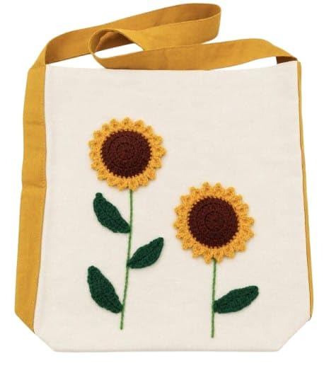 Handmade Crochet Flower Canvas Tote Bag for Women | Reusable Cotton Shoulder Bag | Floral Embroidered Shopping Bag | Eco-Friendly Casual Handbag (Sunflower Design)-picture-12