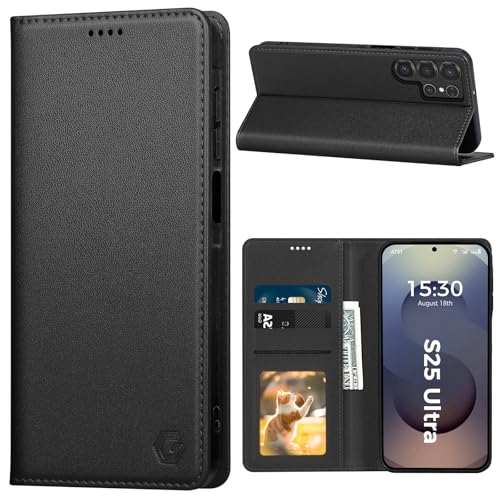 Kirnntca Handyhülle für Samsung Galaxy S25 Ultra 5G Hülle Kartenfach Premium PU Leder Klapphülle Schutzhülle Standfunktion Tasche Flip Case für Samsung Galaxy S25 Ultra 5G - Schwarz