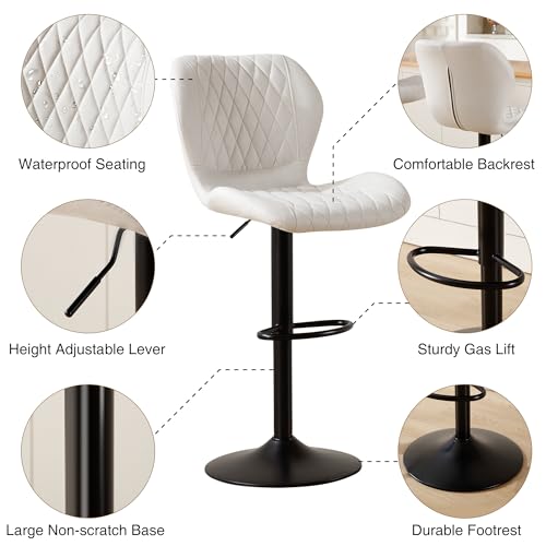 Image of Bar Stools Set of 3, Modern Swivel Counter Height Barstools for Kitchen Island Chairs, Adjustable Fabric Bar Stools with Back for Kitchen Counter Bar, Beige