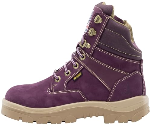 Image of STEEL BLUE 100% COMFORT Women's Southern Cross Zip 6-Inch Steel Toe Work Boot with PR Midsole, Side Zip, TPU Outsole, Trisole Cushioning, ASTM F2413 - Purple, Size 8 W | Industrial side zip lace up boot featuring a PR Midsole for underfoot protection and a TPU outsole