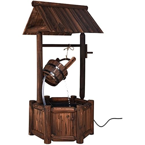 S AFSTAR Wishing Well Water Fountain, Rustic Wood Outdoor Waterfall Fountain with UL Certificated, Garden Wishing Well, Electric Pump Wishing Wells for Outdoor Yard Garden Backyard Decoration
