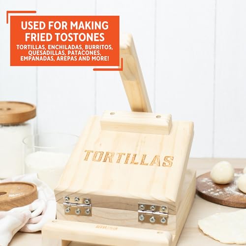 Image of IMUSA 7.5 inch Pine Wood Tortilla Press - Authentic Mexican Tortilla Maker & Roti Maker for Homemade Tortillas, Quesadillas, Arepas & More