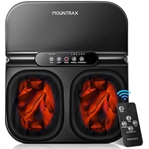 MOUNTRAX Foot Massager Machine with Heat, Foot Massager for Plantar Fasciitis, Neuropathy Pain, Shiatsu Foot Massager with Remote, Fits Feet Up to Men Size 12 (Black)
