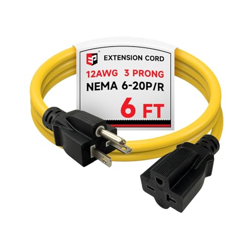 EP 6 Ft 12/3 SJTW Outdoor Extension Cord NEMA 6-20 P/R 20A 250V Yellow