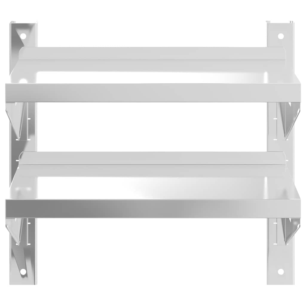 Estantería de pared de acero inoxidable con 2 estantes, 50 x 23,5 x 48 cm, estante de cocina, estante flotante de metal con superficie cepillada, para restaurante, cocina, garaje y lavandería