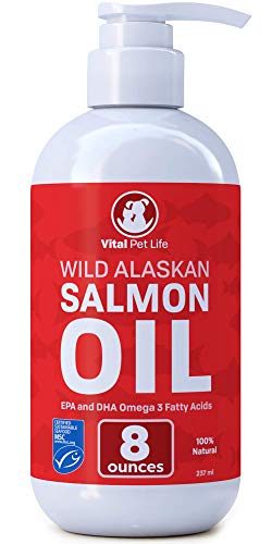 Salmon Oil for Dogs & Cats, Fish Oil Omega 3 EPA DHA Liquid Food Supplement for Pets, Wild Alaskan 100% All Natural, Supports Healthy Skin Coat & Joints, Natural Allergy & Inflammation Defense, 8 oz