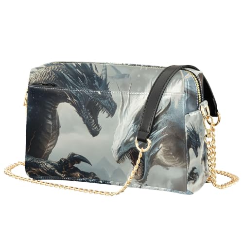 Sac à bandoulière pour femme en cuir synthétique dragon noir et blanc