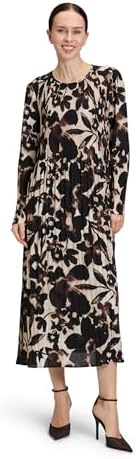 Betty Barclay Damen Plisseekleid Langarm 40, Beige/Braun