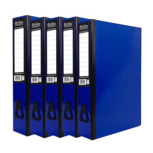 ED 5 x Pukka Foolscap A4 Glossy Box Files with Document Clip & Push Lock School Work Office 70mm Spine File Organiser (Navy)