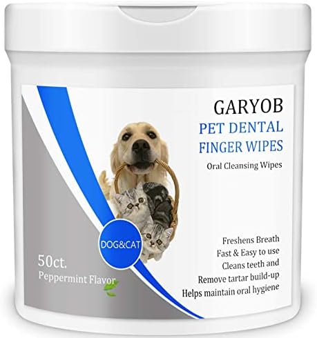 GARYOB Pet Dental Fingers Wipes, Oral Cleansing Teeth Wipes Pads for Dogs and Cats - Optimize Oral Health, Freshen Breath- 50 Wipes
