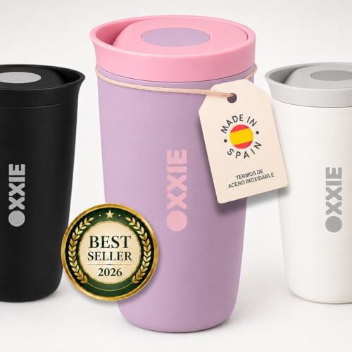 OXXIE Vaso Termo Cafe Para Llevar Pequeño 350ml, Vaso Termico, Aislamiento de Doble Pared, Taza de Cafe de Acero Inoxidable, Taza Termica con Tapa Hermetica, Reutilizable y Antigoteo (Purpura)