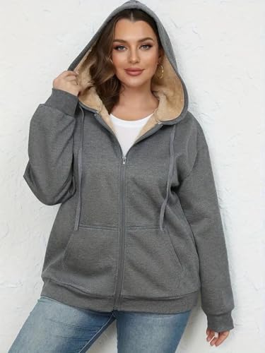 Image of ADBUCKS Hoodies for Women Winter Fleece Sweatshirt - Full Zip Up Thick Soft Fur Lined Hooded Jacket Coat