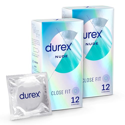 Durex Nude Condoms Close Fit 12s Ultra Thin Designed to Feel It All with Silicone Lube Pack of 2