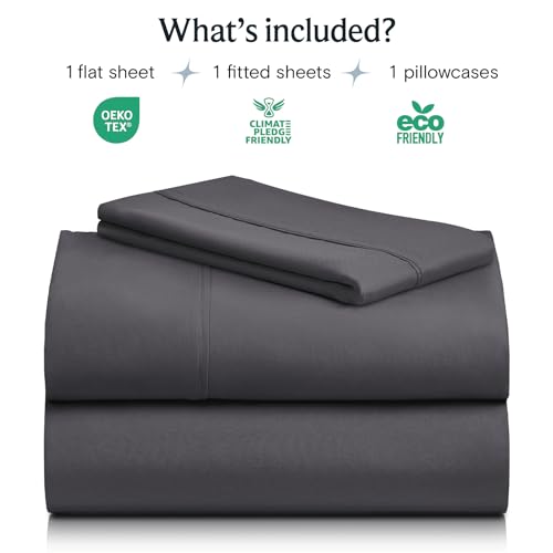 Image of LuxClub 3 PC Twin Sheet Set, Deep Pockets Wrinkle Free Cooling Bed Sheets Hotel Bedding for Women, Men, Kids & Teens, Includes 1 Fitted Sheet, 1 Flat Sheet and 1 Pillowcase-Silky Soft Dark Grey