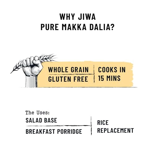 Image of Jiwa Pure Makka Dalia | Cooks In 15 Minutes | Wholegrain | Broken Corn /Makki Daliya | Gluten Free | 500 g (Pack of 2)