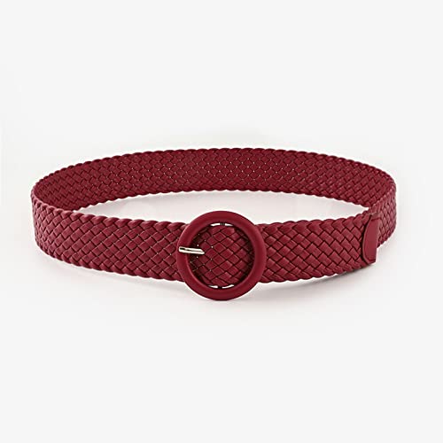 Women's Braided Belt Patent Leather Elastic Belt Round Buckle Casual Cute Summer Bohemian Stretch Rattan Belt2