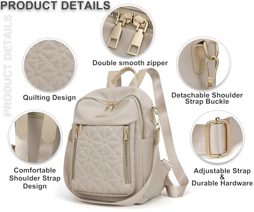 Image of Pealwel Mini Nylon Women Backpacks,Small Ladies backpacks Lightweight Shoulder Satchel Bag Tote Handbag Casual Travel Daypack (Beige)