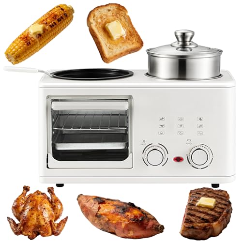 Macchina Per La Colazione 4 In 1 1200 W, Macchina Per La Colazione Multifunzionale Da 8 Litri Con Forno, Padella E Vaporiera, Macchina Per Colazione Elettrica Con Temporizzazione 60 Minuti Per Pane