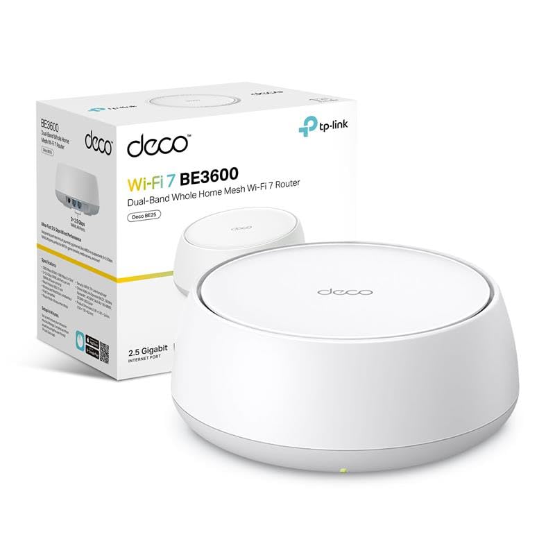 TP-Link Deco BE25 BE3600Mbps Whole Home Mesh WiFi 7 System, 688 Mbps at 2.4 GHz + 2882 Mbps at 5 GHz, 2 × 2.5 Gigabit Ports, AI Mesh WiFi Booster, MLO, Alexa and Google Assistant Supported, HomeShield