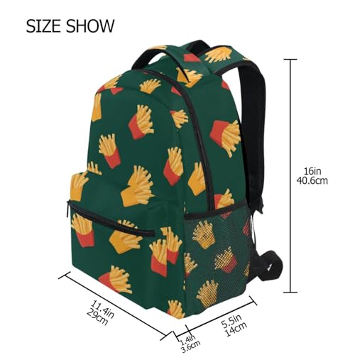 French Fries Green Cartoon Backpack for School Boys Girls Adults Kids Bookbag Laptop Bag 15L4