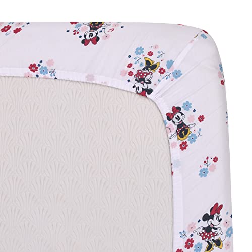 Image of Disney Minnie Mouse - Pink, Blue and White Small Town Floral Nursery Fitted Mini Crib Sheet