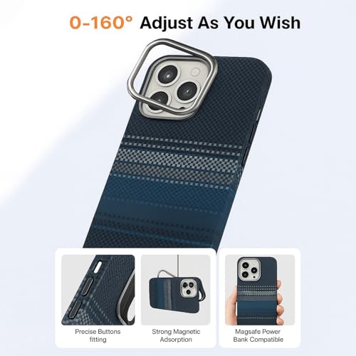 Image of AIBEX Aramid Fiber MagSafe Case Compatible for Apple iPhone 16 Pro| Slim Protective Back Cover with Built-in Magnets| Wireless Charging Support| Camera Ring Stand| Shockproof with Air Guard Corners
