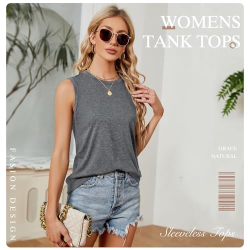 Zhiaek Camiseta Sin Mangas Mujer Verano Cuello Redondo Suelto Camisola Color Sólido Basic Chaleco Blusa T Shirt