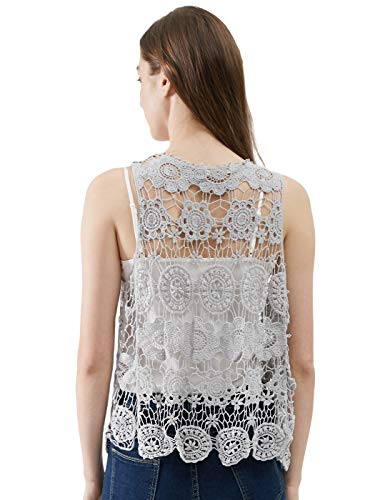 Image of Anna-Kaci Lace Front Open Sleeveless Top Cardigan Crochet Vest Cover up Summer Beachwear