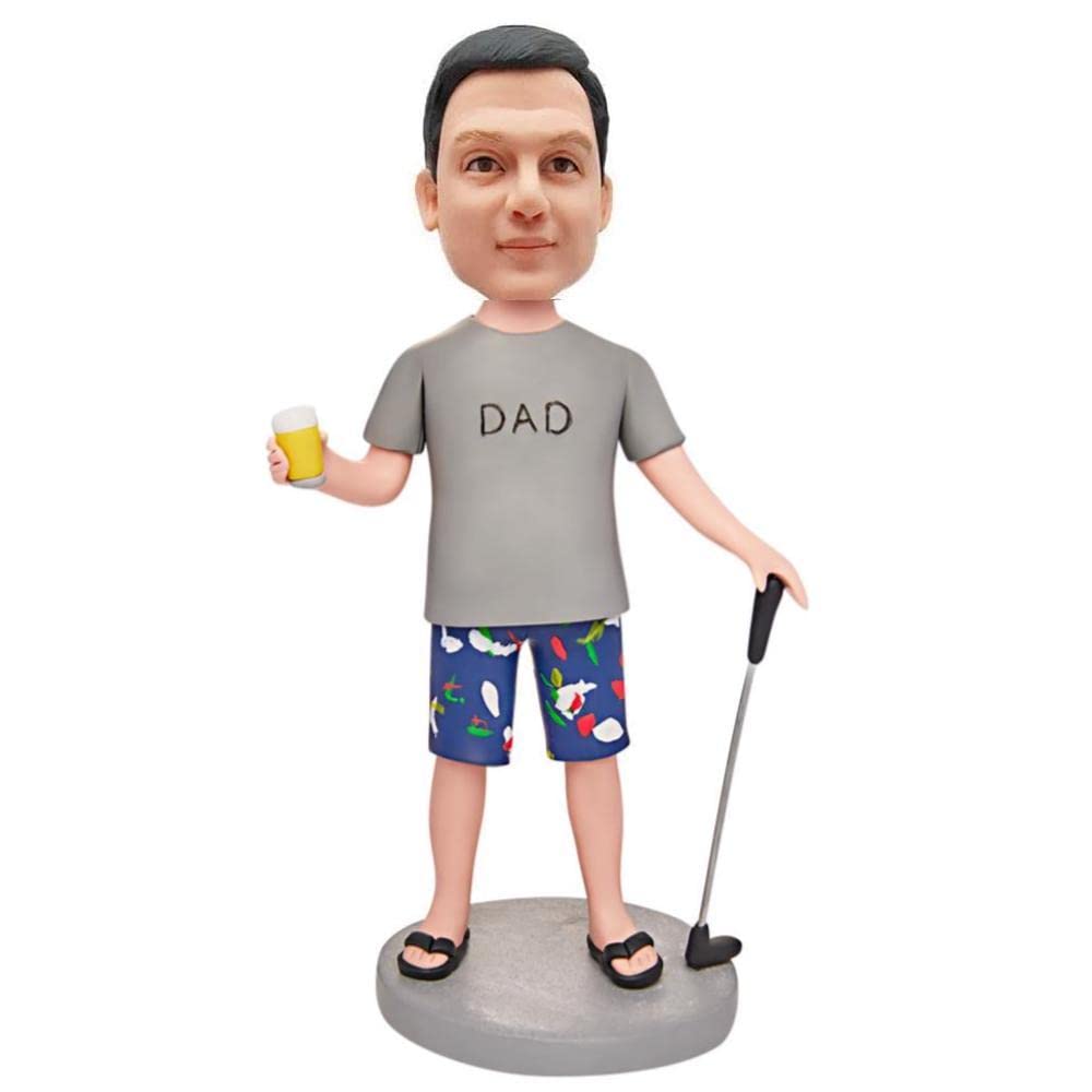 mydedor Custom Bobble-Heads Figurine Customized Doll, Dad Playing Golf Custom Bobble Head, Bobble Head Figures Handmade Personalized Sculpture Gift for Man