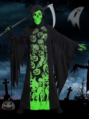 Disfraz de Grim Reaper para niños 8-10 años con máscara y guadaña miniatura 6