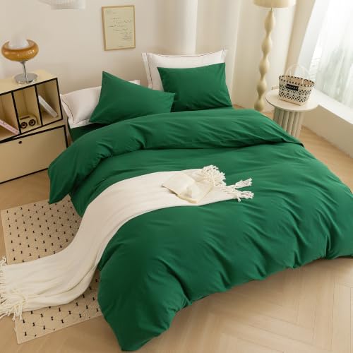 Image of Emerald Green Duvet Cover King 3 Piece Soft & Breathable Comforter Cover