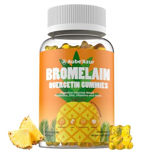 Liposomal Bromelain with Quercetin Gummies 1000mg Bromelain Supplement for Women & Men with Probiotics Digestive Enzymes for Gut Digestive & Immune Support Sugar Free Pineapple Flavor 60 Count