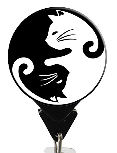 Yin Yang Kitties- No Twist Badge Reel with Swivel Clip and Extra Long 34 inch Cord Length - Badge Holder