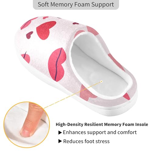 Valentines Lps Hearts Pink Women Home Cotton Slippers Breathable Memory Foam Home Slippers for Outdoor Birthday Presents 6-72