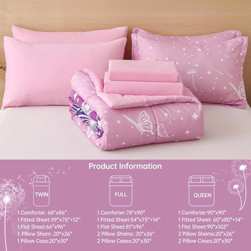 Image of Dinjoy Girls Comforter Set 7 Pieces, Queen Size Colorful Ombre Rainbow Bedding Set, Bed in A Bag for Kid Teen Girls (1 Comforter, 1 Flat Sheet, 1 Fitted Sheet, 2 Pillow Shams, 2 Pillowcases)