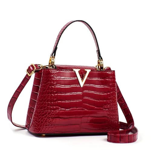 Image of Satchel Bag for Women, Crocodile Leather Purse Top Handle Purse Small Crossbody Handbag Women's Shoulder Tote Bag (Dark Red)