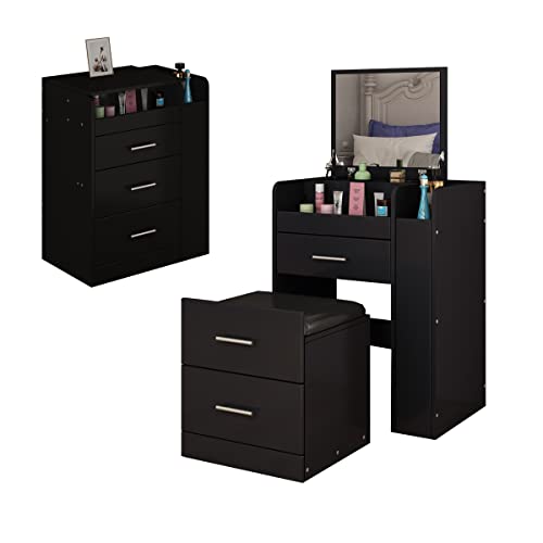 Schwarz Schminktisch Frisiertisch mit LED Beleuchtung Aufklappbarer Spiegel...