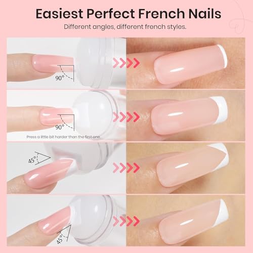 Image of Beetles Nail Stamp, 4Pcs French Tip Stamper and Scraper Tool Set | Soft Silicone Single-Head Stampers for Long and Short French Tips, with 2 Nail Scrapers Easy Manicure Gift for Women