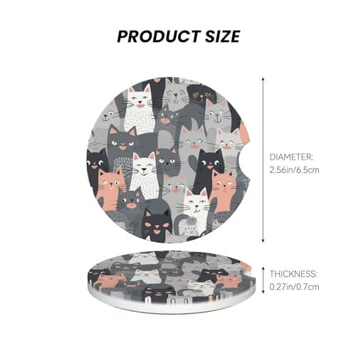 Set de 2 posavasos de cerámica para auto con diseño de gatos grises miniatura 3